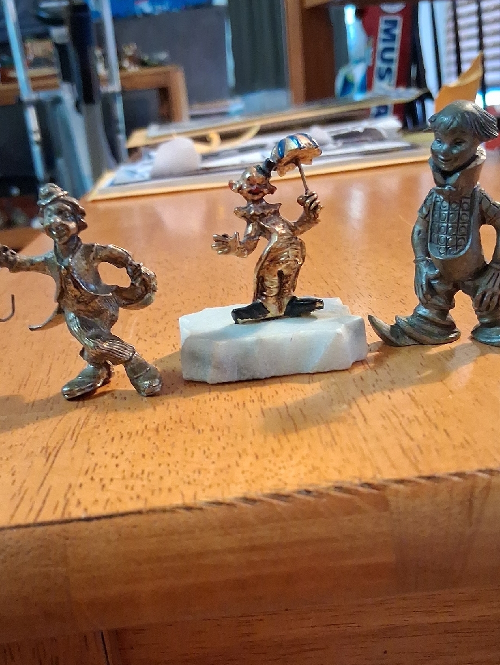 3 Pewter Clown Statues